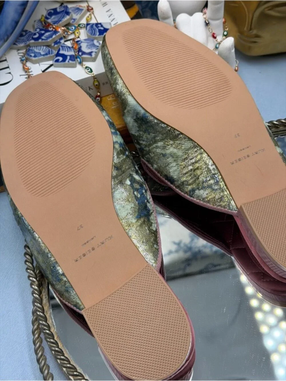 🆕 KURT GEIGER LONDON 🧿 NWOB Pink Embroidered Slipper Shoes - Sz 37 US 7 - Picture 16 of 16